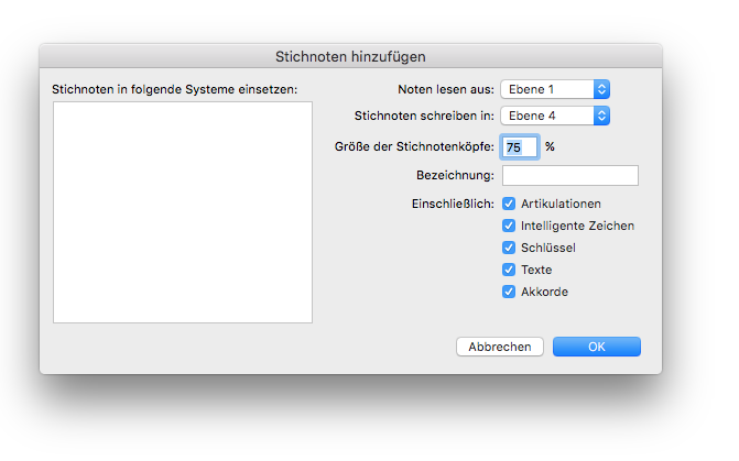 Dialogbox Stichnoten hinzufügen